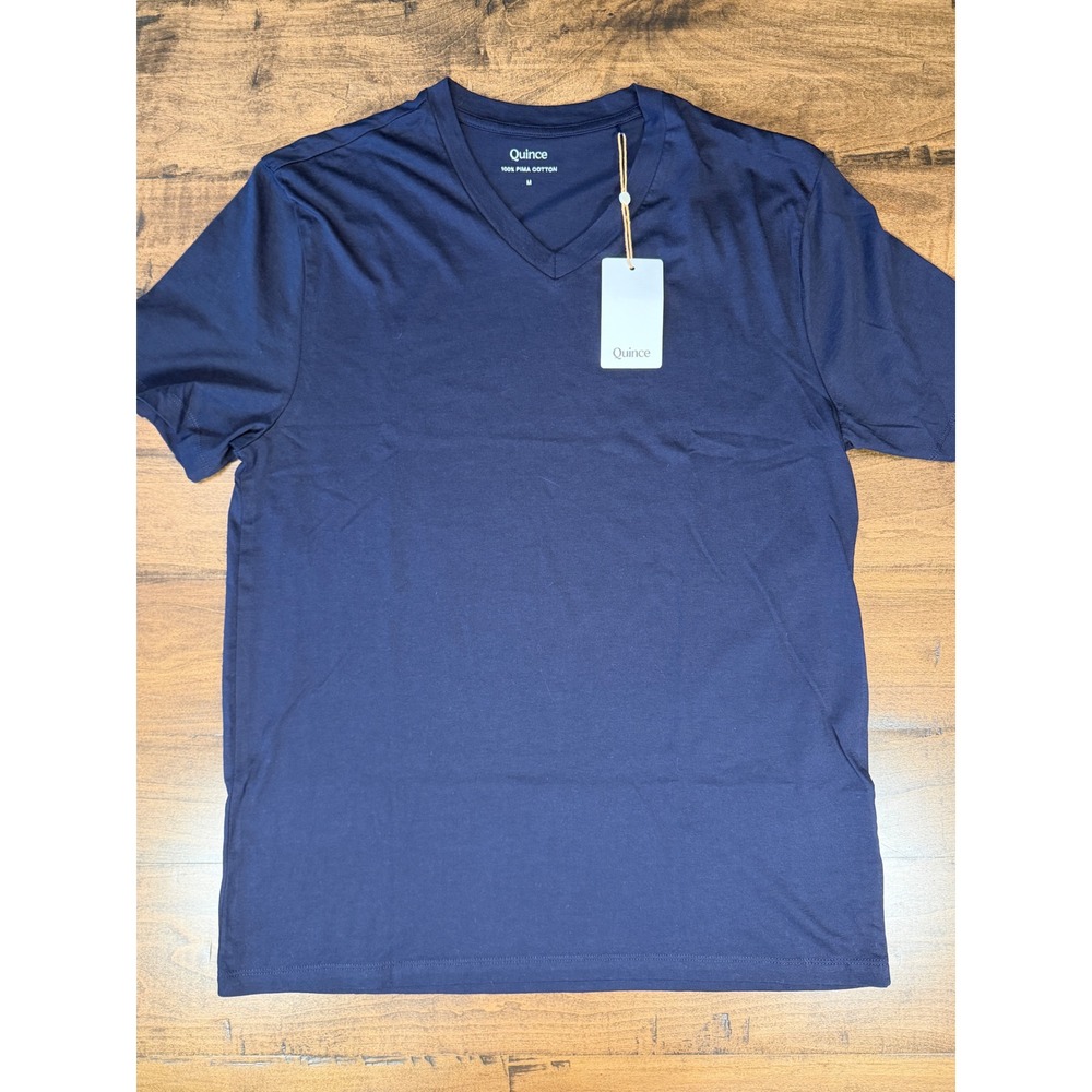 Quince Mens 100% Pima Cotton V-Neck T-Shirt Navy Blue Short Sleeve Size M NWT